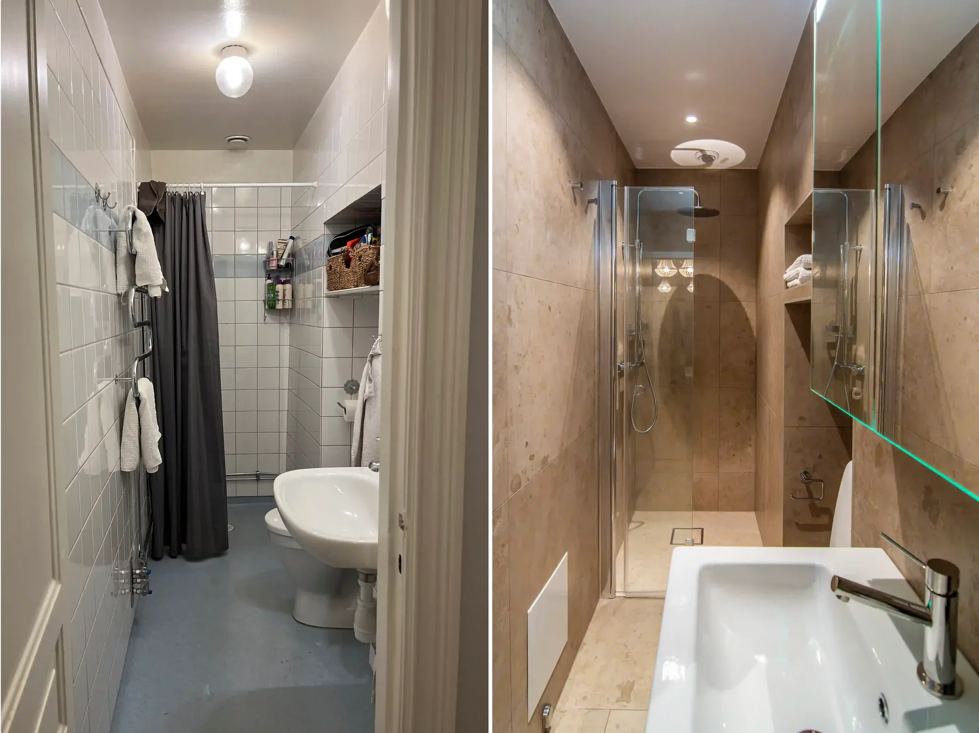 Före efter badrumsrenovering